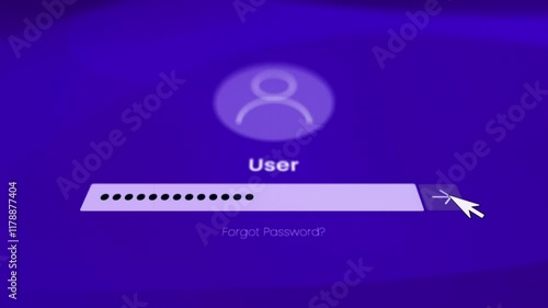 Animated user logging in to a desktop computer with a purple abstract background, animated close up shot from the bottom suitable for account access footage and data security.