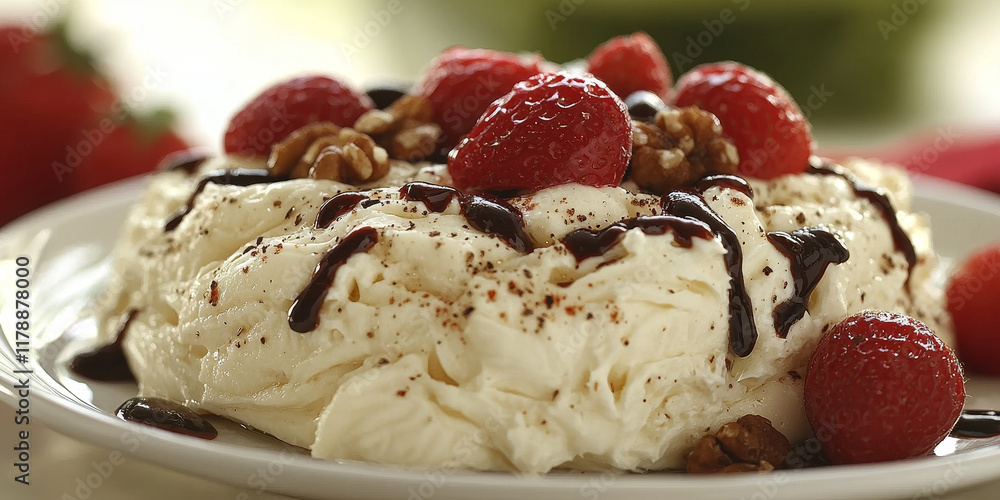 Creamy Dessert with Strawberries and Chocolate Drizzle Creamy Dessert with Strawberries and Chocolate Drizzle