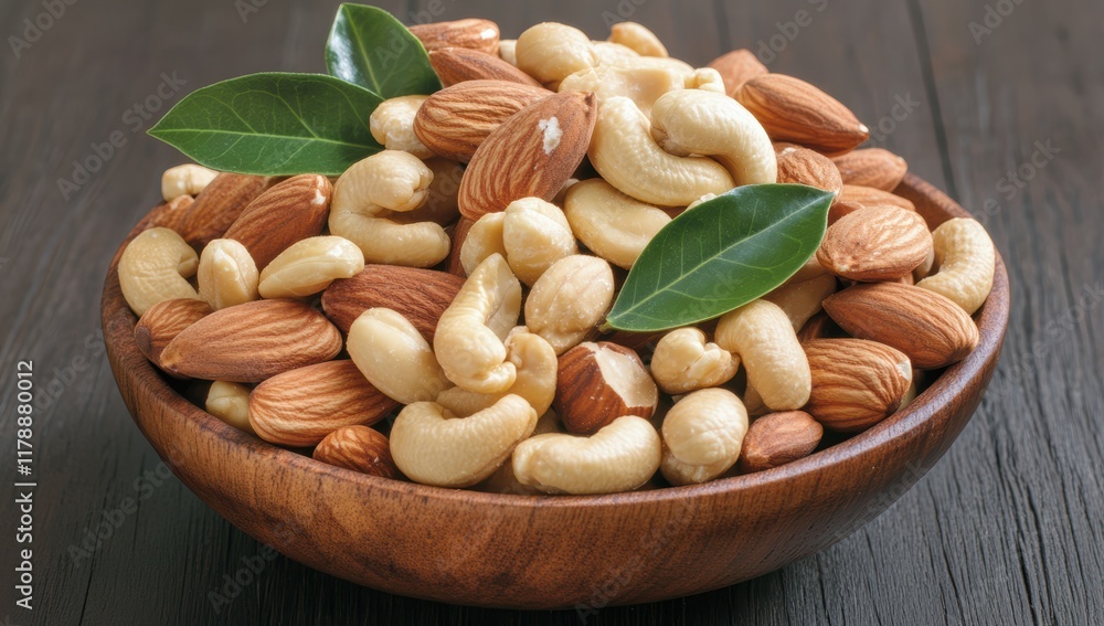 Wooden bowl with mixed nuts on a wooden background. Wooden bowl with mixed nuts on a wooden background.