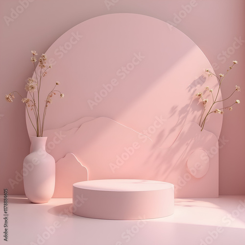 Podium 3D minimaliste : Arrière-plan neutre pour la mise en avant de produits de beauté ou cosmétiques