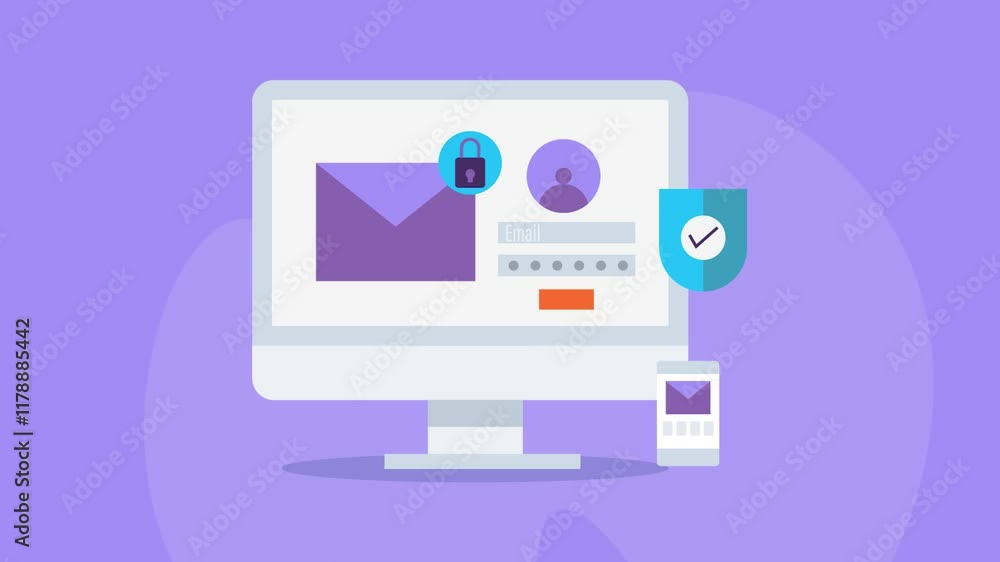 User account login, two factor authentication and strong password, data safety privacy, email security conceptual video animation. User account login, two factor authentication and strong password, data safety privacy, email security conceptual video animation.