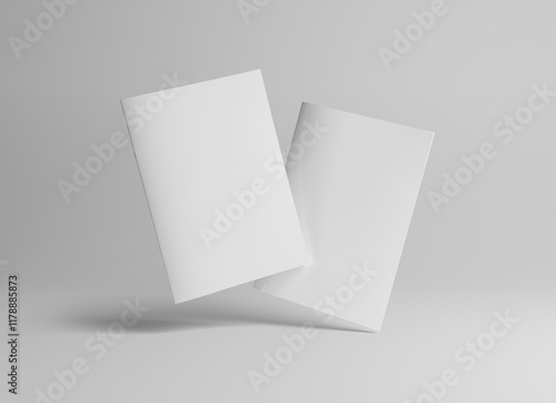 Two floating magazine covers Mockup on white background with soft shadows. 3D rendering