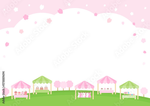 春の桜とマルシェの風景のベクターイラスト1112