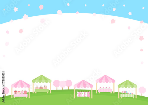 春の桜とマルシェの風景のベクターイラスト010