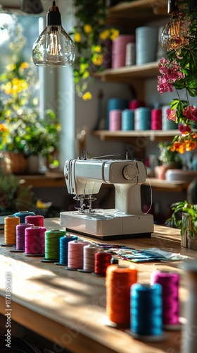 Charming Sewing Studio with Colorful Threads