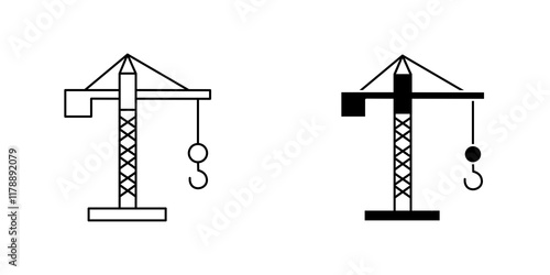 Construction crane icons collection in Filled flat and thin line style.