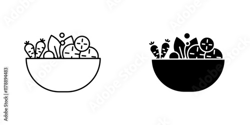 Salad icons collection in Filled flat and thin line style.