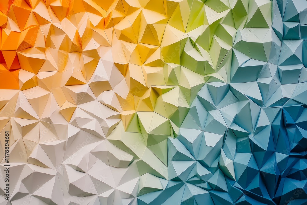 A colorful paper design with blue, yellow, and white triangles. The design is abstract and has a playful, whimsical feel to it A colorful paper design with blue, yellow, and white triangles. The design is abstract and has a playful, whimsical feel to it