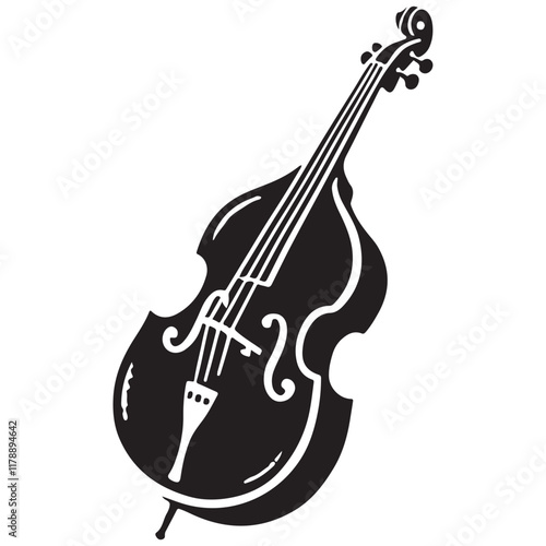 Double Bass Silhouette Vector Illustration, Solid White Background.