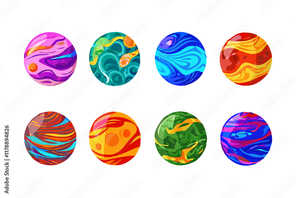 Vibrant planet icon collection in colorful and creative vector illustrations.
Vibrant planet icon collection in colorful and creative vector illustrations.