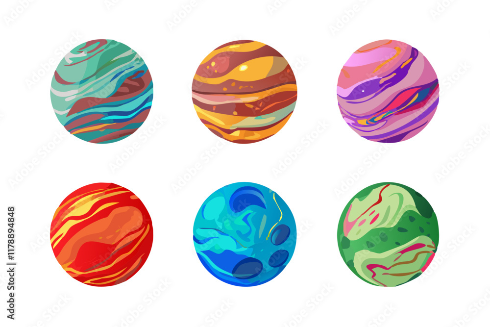 Bright collection of colorful planet icons with vibrant and modern vector designs.
Bright collection of colorful planet icons with vibrant and modern vector designs.