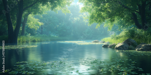 Serene river reflection lush forest nature photography tranquil landscape natural beauty peaceful waters