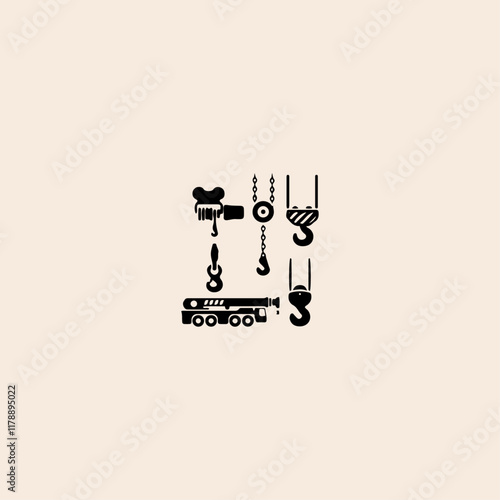 Set of crane, lifts and winches icon flat vector design.