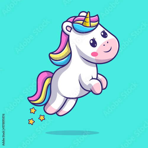 Cute Unicorn Jumping with Star Cartoon Vector Icon 
Illustration. Animal Nature Icon Concept Isolated Premium 
Vector. Flat Cartoon Style