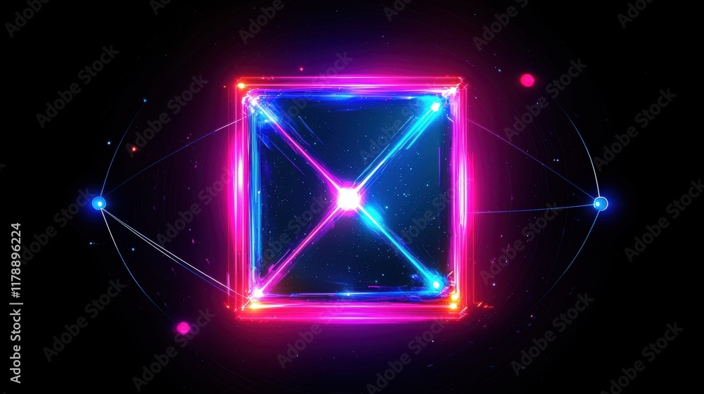 Glowing Cube in Dark Space with Vibrant Colors and Blockchain Elements Illuminating Background Glowing Cube in Dark Space with Vibrant Colors and Blockchain Elements Illuminating Background
