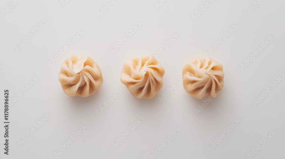 realistic photo of dumplings (jiaozi) placed neatly in the center of a clean white studio background. realistic photo of dumplings (jiaozi) placed neatly in the center of a clean white studio background.
