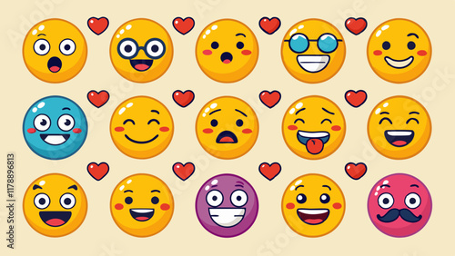 Funny emoticon faces with vibrant reactions and quirky expressions.
