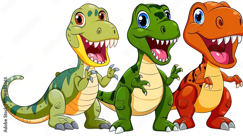 Naklejka premium Discover the Mesmerizing World of Dinosaurs in Cartoon Form