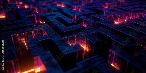 Wallpaper Mural A vibrant, glowing neon maze with dark geometric structures, creating a futuristic and sci-fi digital atmosphere. Torontodigital.ca