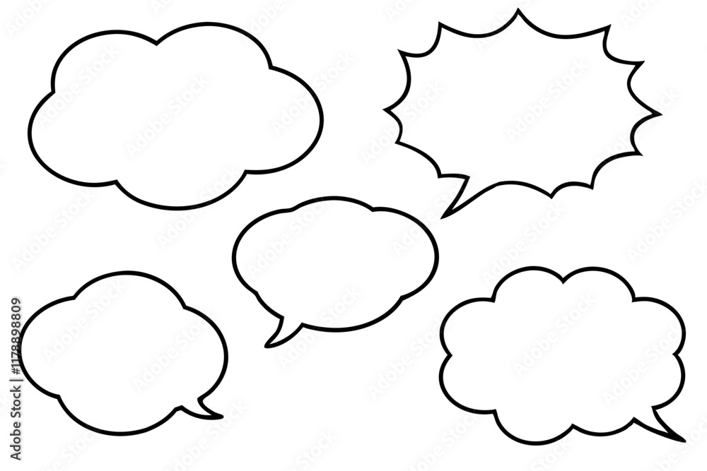 Blank speech clouds in multiple vector shapes for custom text design.
Blank speech clouds in multiple vector shapes for custom text design.