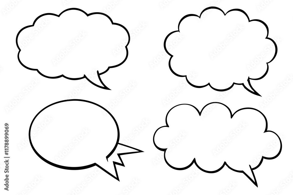 Vector collection of blank speech clouds in diverse shapes for creative use.
Vector collection of blank speech clouds in diverse shapes for creative use.