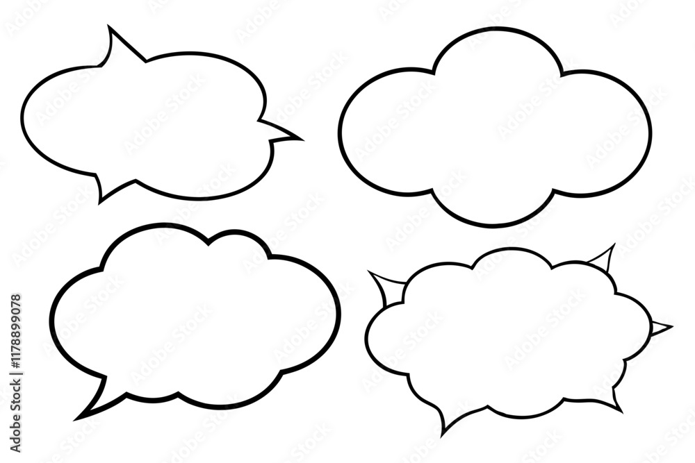 Various blank speech clouds and bubbles for adding dialogue in graphic design.
Various blank speech clouds and bubbles for adding dialogue in graphic design.