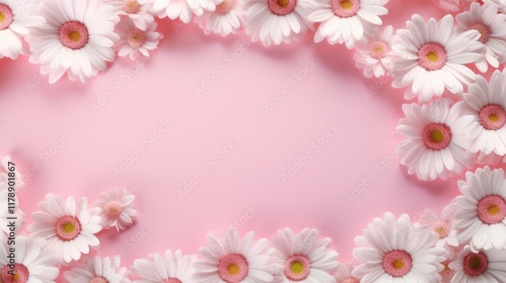 Bright Blooming White Daisies Framing a Soft Pink Background in a Delicate and Elegant Floral Arrangement for Celebratory or Inspirational Use Bright Blooming White Daisies Framing a Soft Pink Background in a Delicate and Elegant Floral Arrangement for Celebratory or Inspirational Use
