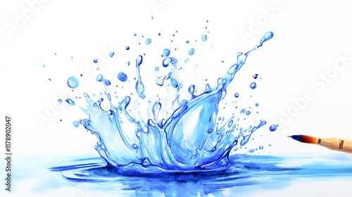 Wallpaper Mural A vibrant splash of blue water colliding, captured mid-air, creating an energetic and dynamic burst of color on a white background. Torontodigital.ca