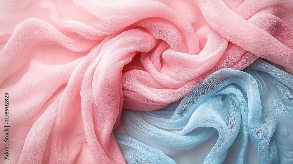 Pink and blue fabric swirl, soft texture, textile background, design element. Pink and blue fabric swirl, soft texture, textile background, design element.