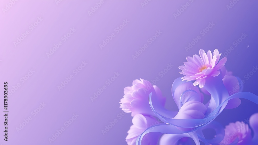 Obraz premium Delicate lavender flowers with swirling petals on a soft purple background, ideal for feminine designs and branding