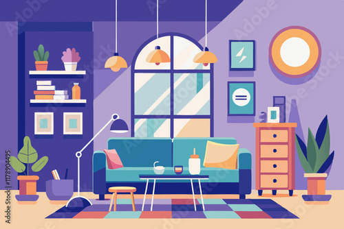 Modern living room with cozy furniture, warm tones, and tasteful decor.
