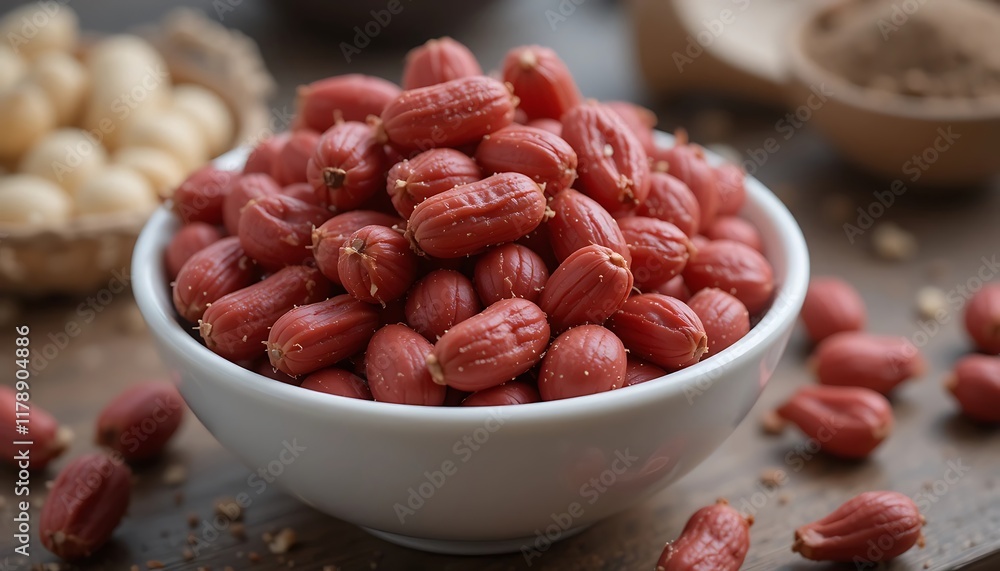 Roasted Red Peanuts In A White Bowl Roasted Red Peanuts In A White Bowl