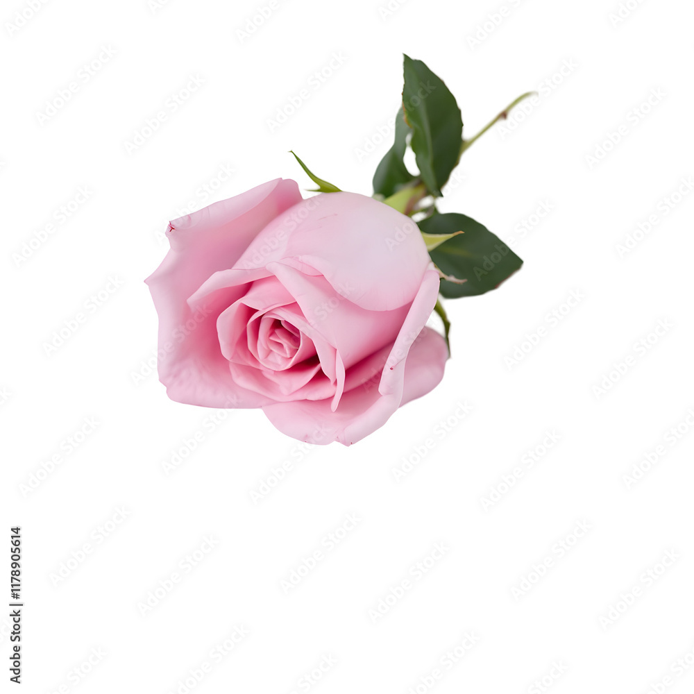 Fototapeta premium Beautiful Pink Rose with Green Leaves