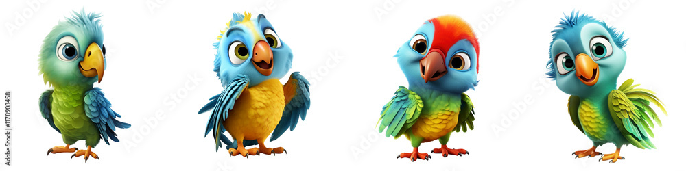 Fototapeta premium Cute cartoon parrot on transparent background