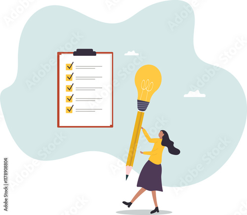Survey or feedback opinion, checklist of completion or questionnaire form, evaluation or assessment review,business concept.flat character.