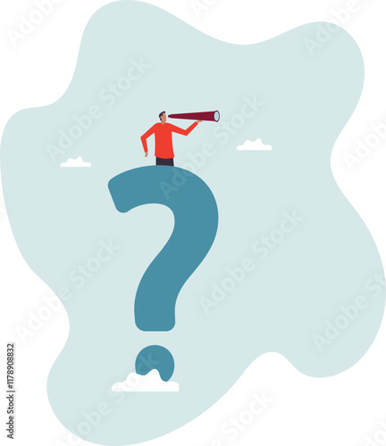 Curiosity explore unknown, search for solution or new business opportunity, seek for success concept,business concept.flat character.