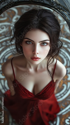Elegant Portrait of Woman in Red Dress