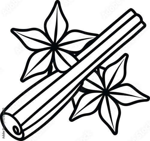 Cinnamon Sticks Black and White Outline Line Art Drawing
