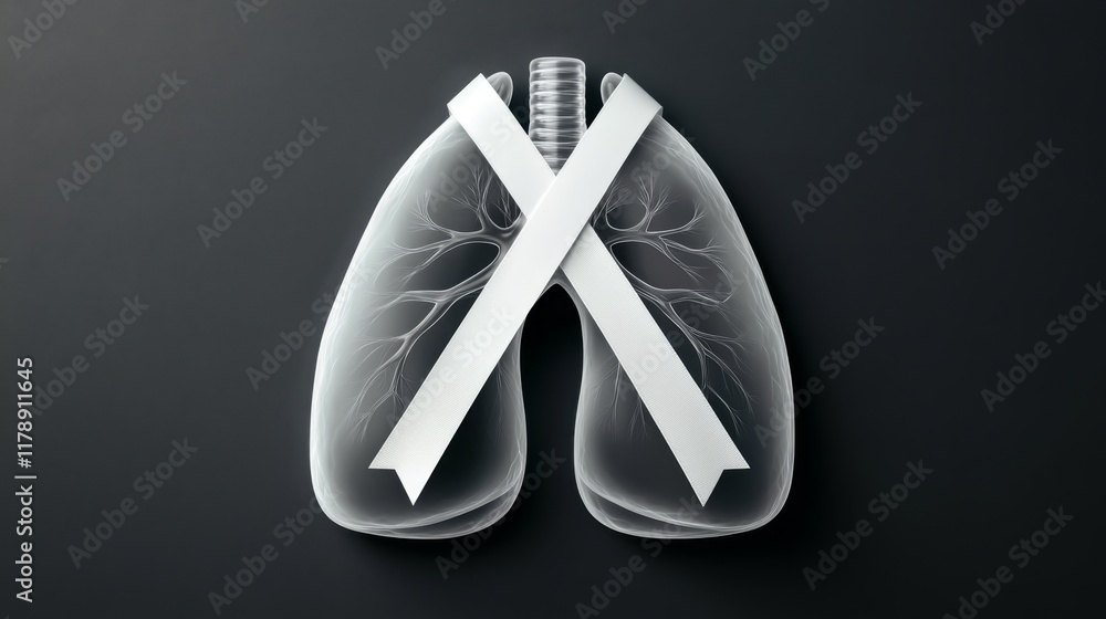 90.A futuristic creative layout with layered transparent shapes resembling lungs, accented by a bold white ribbon and professional fonts, ideal for World Lung Cancer Day branding. 90.A futuristic creative layout with layered transparent shapes resembling lungs, accented by a bold white ribbon and professional fonts, ideal for World Lung Cancer Day branding.