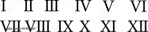 Roman numbers set. number from one to twelve. Vector illustration.