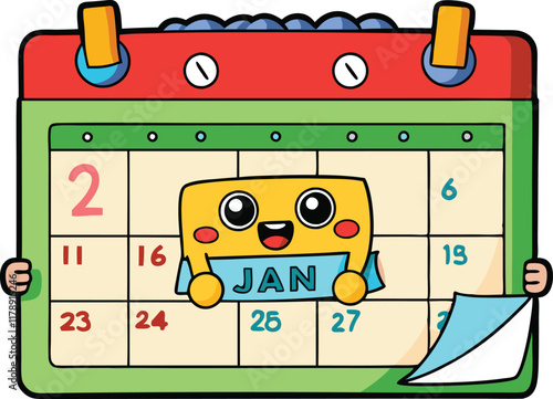 Cheerful and vibrant calendar design featuring animated characters and a bright color scheme