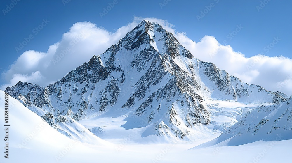 Majestic Snowcapped Mountain Peak Under a Blue Sky Majestic Snowcapped Mountain Peak Under a Blue Sky