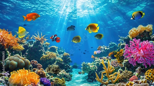 Fototapeta Naklejka Na Ścianę i Meble -  Vibrant Reef: Ocean Fish and Coral