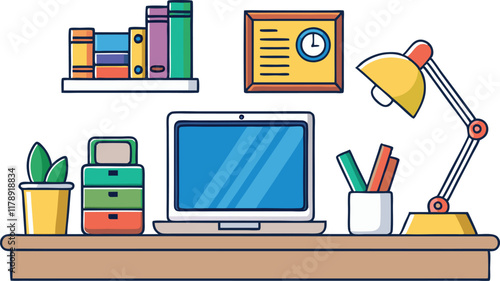 Stylish desk setup featuring a laptop, adjustable lamps, books, and plants, perfect for productivity and organization inspiration