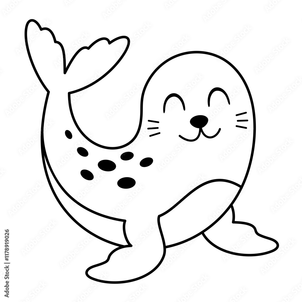 Black and white Seal clipart. Cute Arctic animal clipart. Hand draw vector illustration in flat style Black and white Seal clipart. Cute Arctic animal clipart. Hand draw vector illustration in flat style