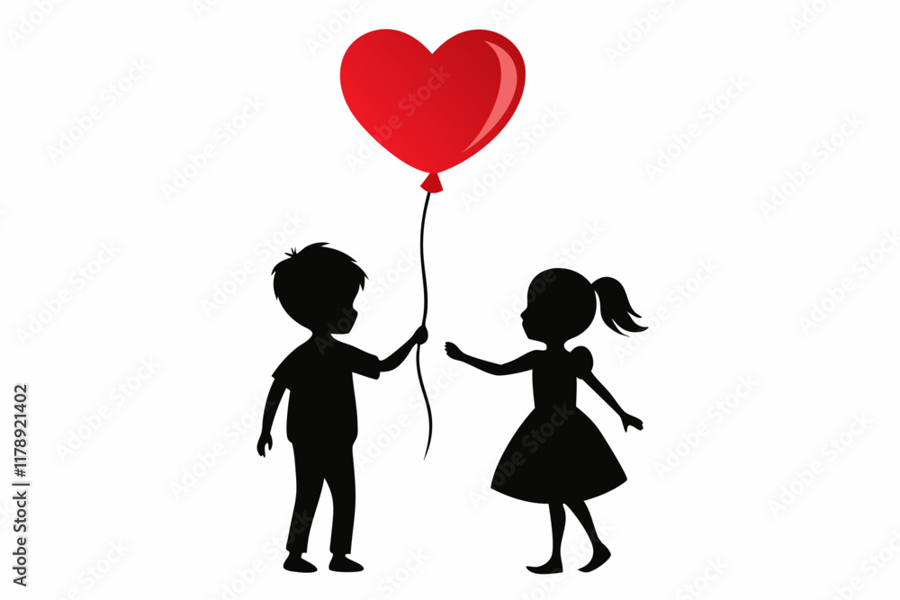 child couple with red heart balloon vector child couple with red heart balloon vector