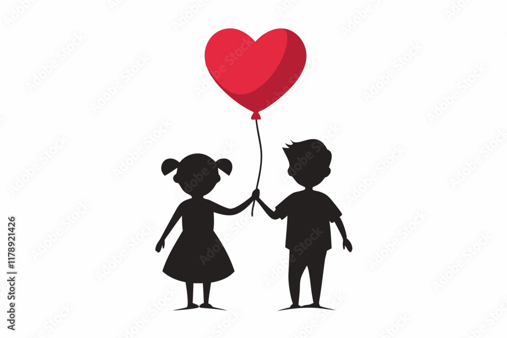 couple of child with red heart balloon couple of child with red heart balloon