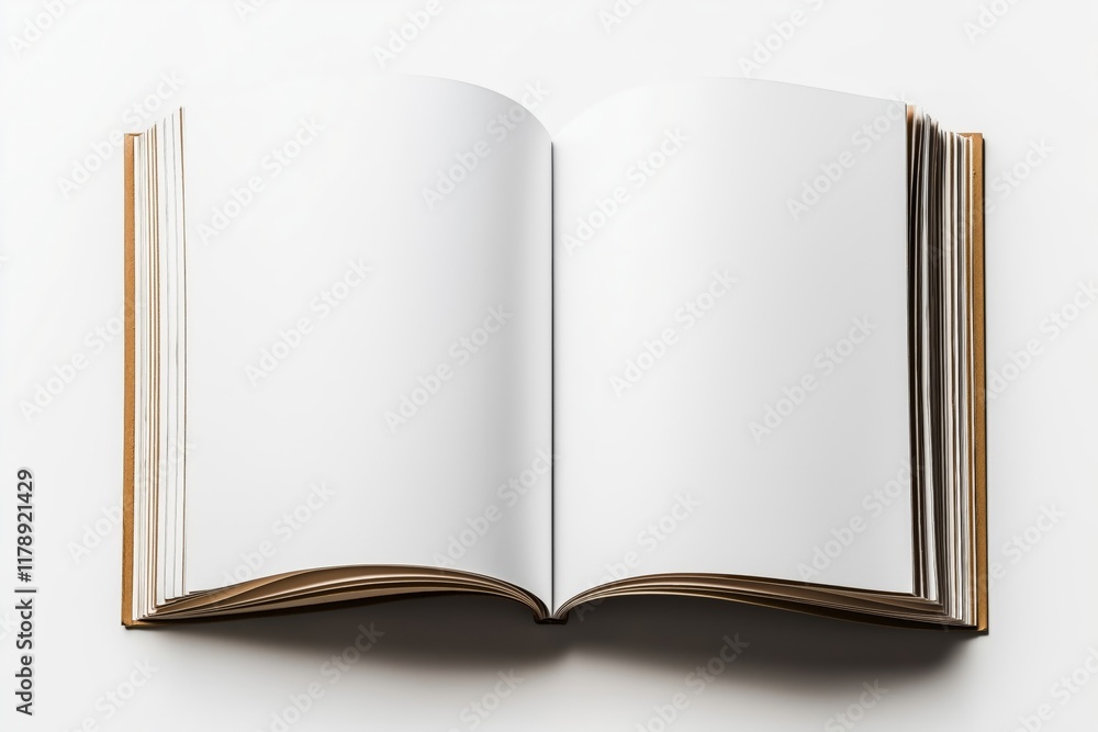 An open softcover book mockup with blank white pages, placed on a clean white background, showcasing a minimalistic design for branding or content presentation An open softcover book mockup with blank white pages, placed on a clean white background, showcasing a minimalistic design for branding or content presentation