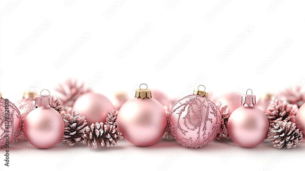 PNG pink Christmas ornament border design, ideal for framing festive messages, greeting cards, or digital holiday decorations with a soft, playful vibe. -- PNG pink Christmas ornament border design, ideal for framing festive messages, greeting cards, or digital holiday decorations with a soft, playful vibe. --