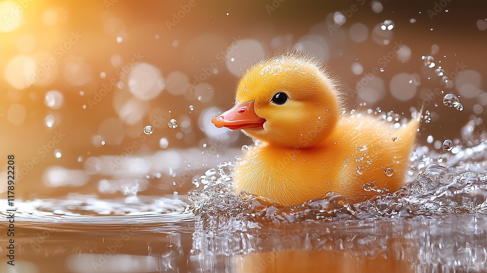 Adorable Yellow Duckling Splashing in Water Adorable Yellow Duckling Splashing in Water